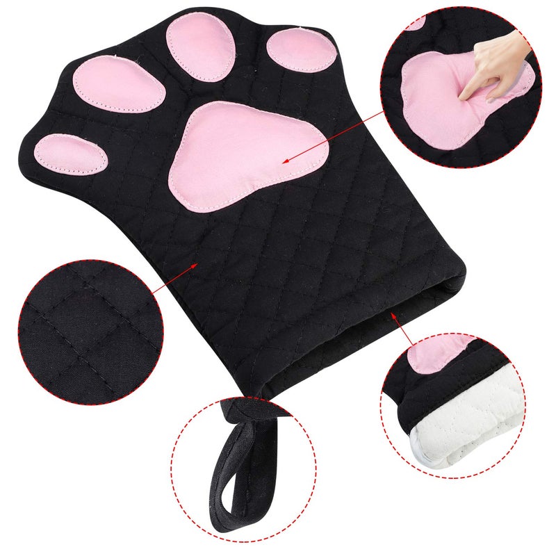Feb.7 Oven Mitts,Cat Design Heat Resistant Cooking Glove Quilted Cotton Lining- Heat Resistant Pot Holder Gloves for Grilling & Baking Gloves BBQ Oven Gloves Kitchen Tools Gift Set BBQ,Microwave (Black) - Image 5